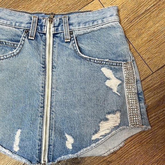 Carmar Beatrice Zip Front Mini Skirt with Rhinestone Trim Size 26 - Picture 5 of 8